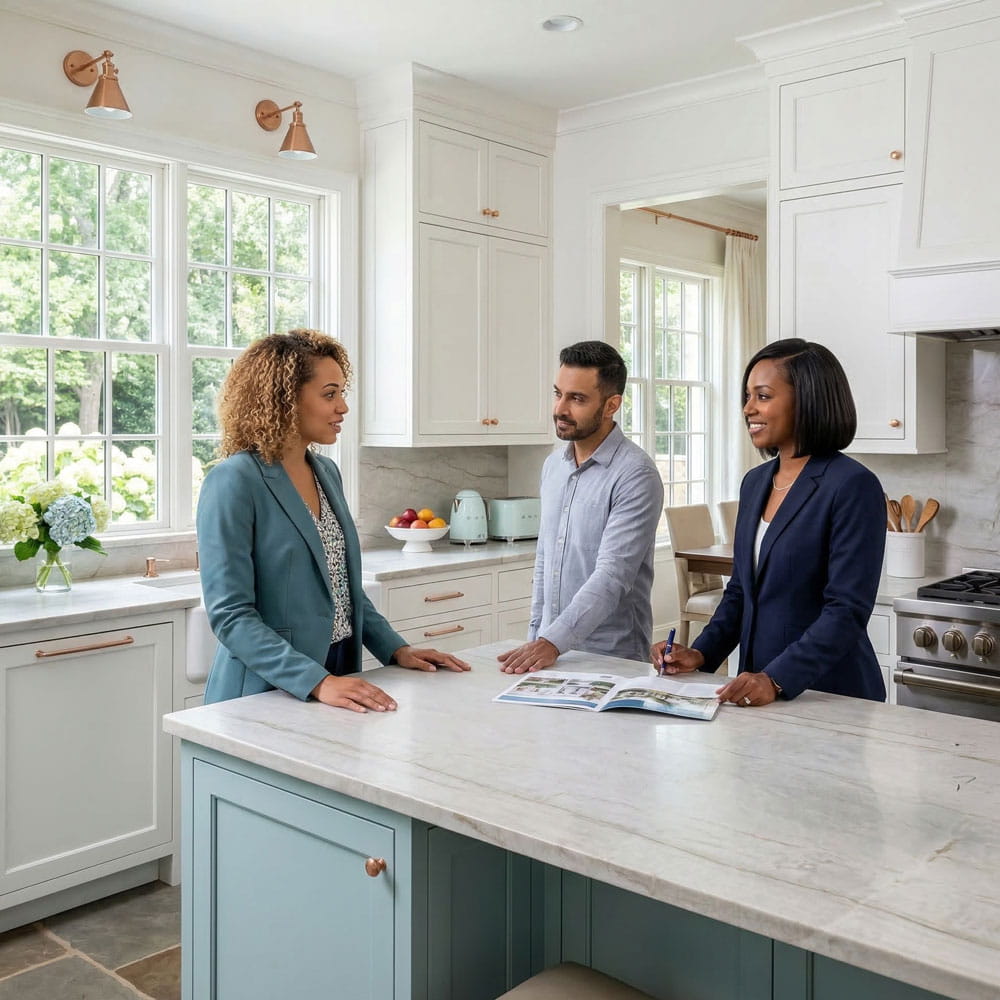 realtor with clients at open house